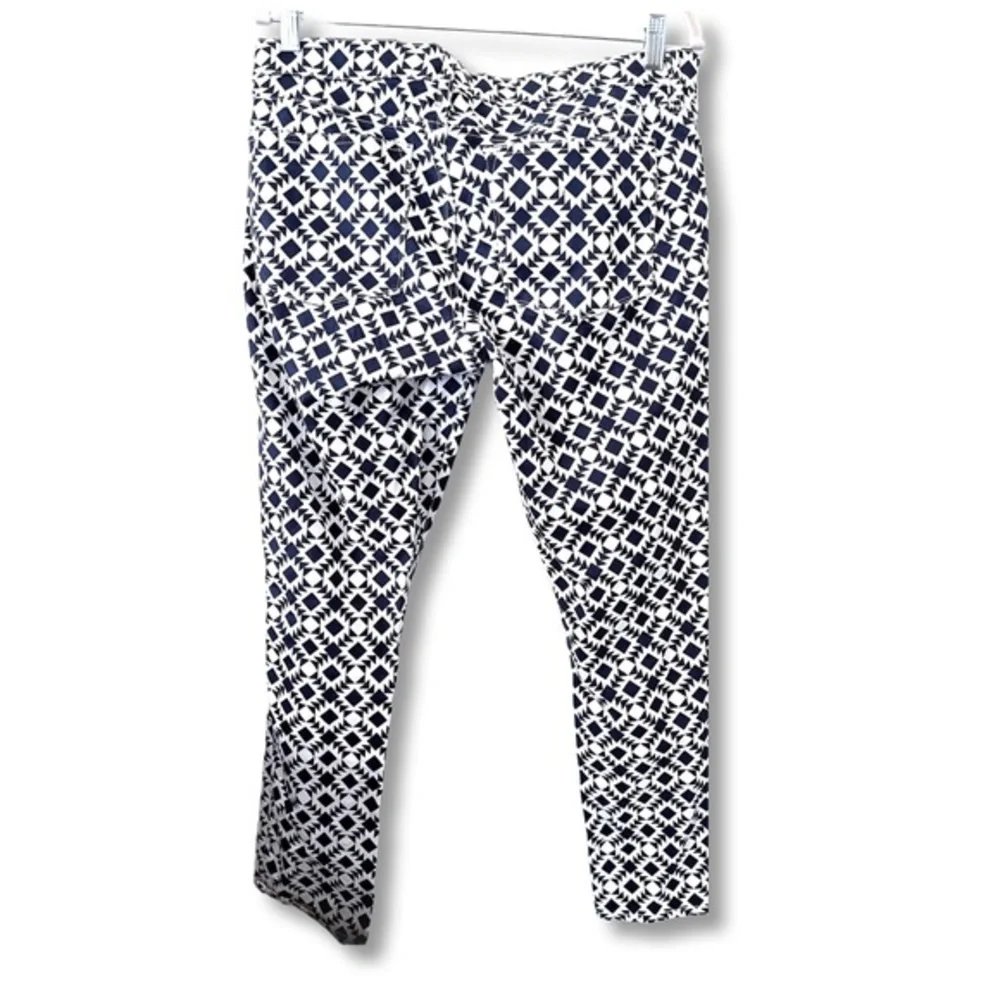 J Crew Toothpick‎ Jeans Size 31 Ankle Printed Navy Blue White Geometric Womens